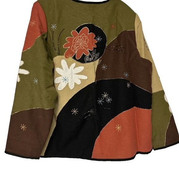 Indigo Moon Jacket Button Front Top Womens XL Multicolor Pattern Flower Flawed - Picture 2 of 10